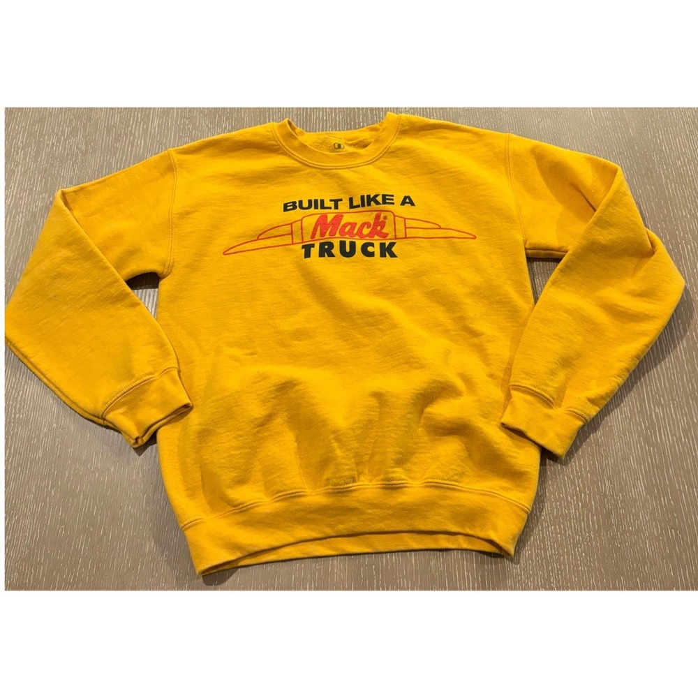 Y2K Mack Truck Built Like A Mack Truck Yellow Graphic Sweatshirt Size Small